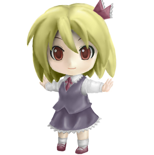 teiraa, rumia, embodiment of scarlet devil, nendoroid, touhou, bad id, bad pixiv id, lowres, 1girl, blonde hair, chibi, female focus, full body, red eyes, simple background, solo, standing, white background