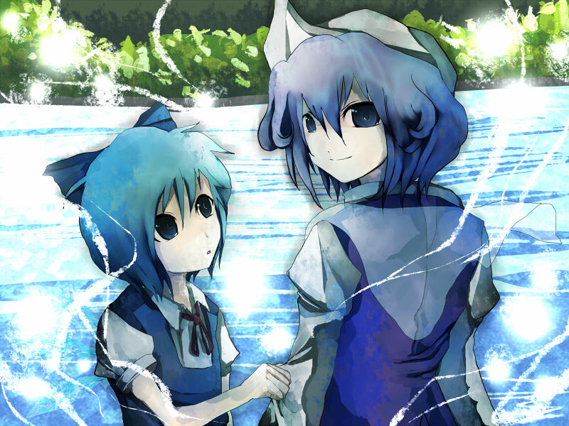 shinta (artist), tokoroten (hmmuk), cirno, letty whiterock, touhou, bad id, bad pixiv id, 2girls, hair between eyes, multiple girls