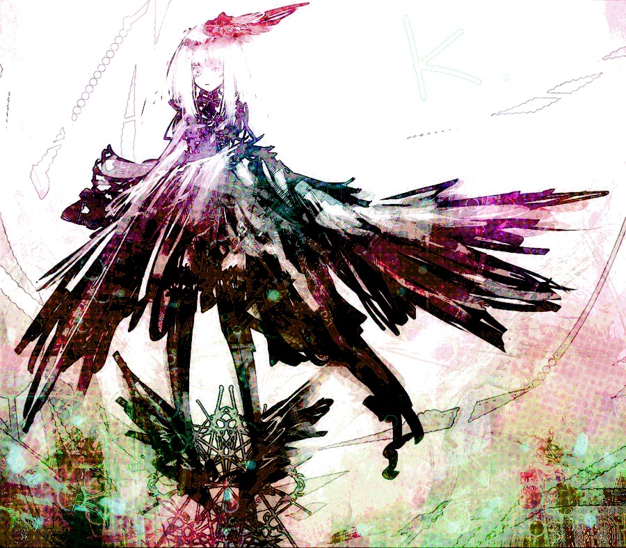 io (metronome), io (pixiv), original, bad id, bad pixiv id, 1girl, abstract, female focus, solo, speed painting, thighhighs, white hair