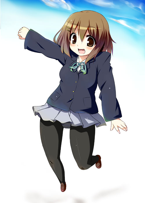 tekehiro, hirasawa yui, k-on!, 00s, 1girl, blazer, female focus, hair ornament, hairclip, jacket, panties, panties under pantyhose, pantyhose, pantyshot, school uniform, solo, underwear