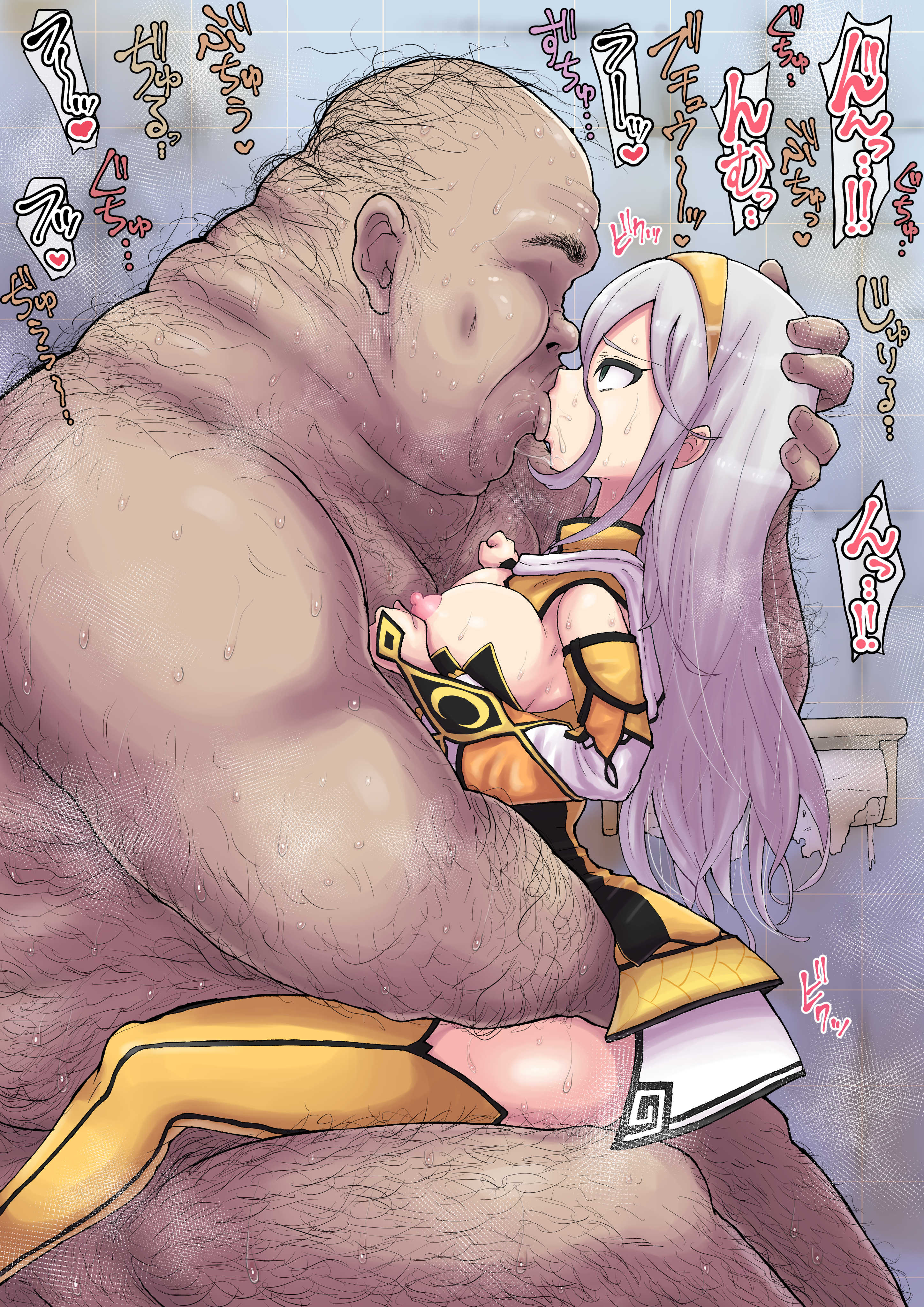 shikkui kenta, senran kagura, absurdres, highres, tagme, 1boy, 1girl, japanese text, kiss