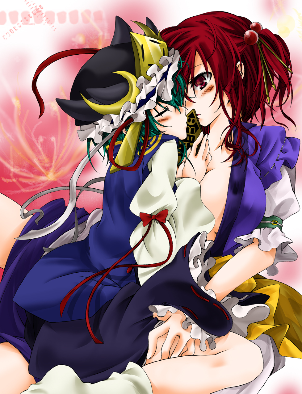 riku yama, onozuka komachi, shiki eiki, touhou, bad id, bad pixiv id, highres, 2girls, female focus, multiple girls, yuri