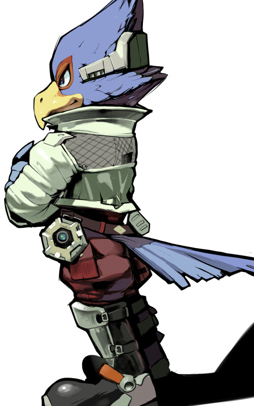 koki (ryoushikiha), falco lombardi, nintendo, star fox, 1boy, blue eyes, furry, furry male, male focus, smile, solo, tail
