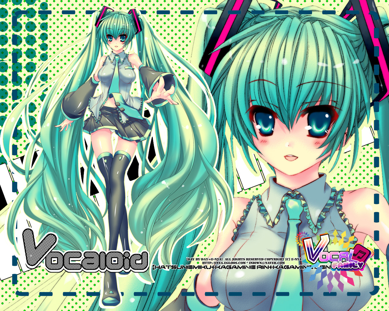 e-nya, hatsune miku, vocaloid, bad id, bad pixiv id, 1girl, blush, detached sleeves, green eyes, green hair, green nails, long hair, nail polish, necktie, panties, pantyshot, skirt, thighhighs, twintails, underwear, very long hair, walking, zoom layer