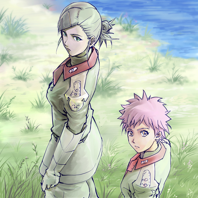 tamago tomato, tagme, 2girls, female focus, from above, military, military uniform, multiple girls, short hair