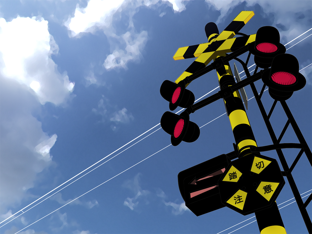 aku to diamond, charlieueshima, bad id, tagme, day, power lines, railroad crossing, sky, solo
