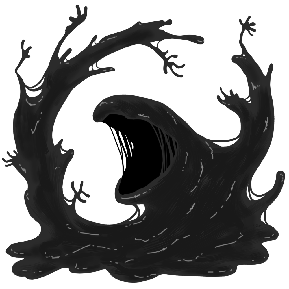 formless spawn, call of cthulhu, cthulhu mythos, commentary request, mixed-language commentary, monster, no humans, open mouth, simple background, slash sai 430, slime (creature), solo, white background