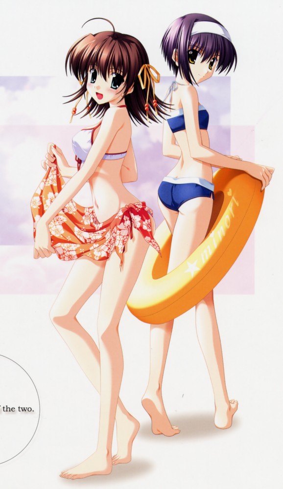 miyamura miyako, shindou kei (ef), ef (visual novel), artist request, tagme, 2girls, barefoot, multiple girls, swimsuit