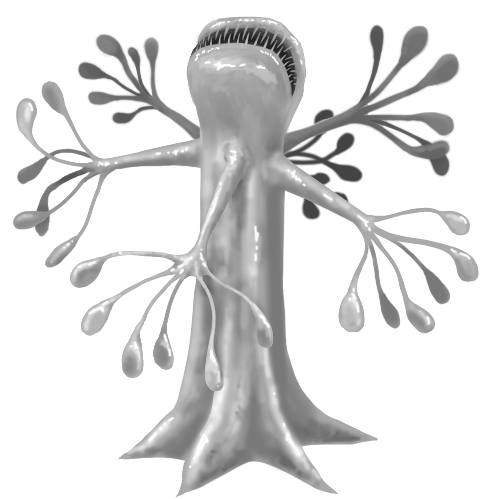 call of cthulhu, cthulhu mythos, commentary request, mixed-language commentary, alien, monster, no humans, sharp teeth, simple background, slash sai 430, solo, teeth, tentacles, white background, xiclotlan