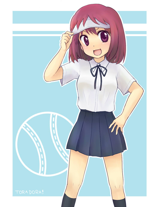n (7439), kushieda minori, toradora!, visor, bad id, bad pixiv id, 00s, 1girl, female focus, red eyes, red hair, school uniform, short hair, solo, visor cap