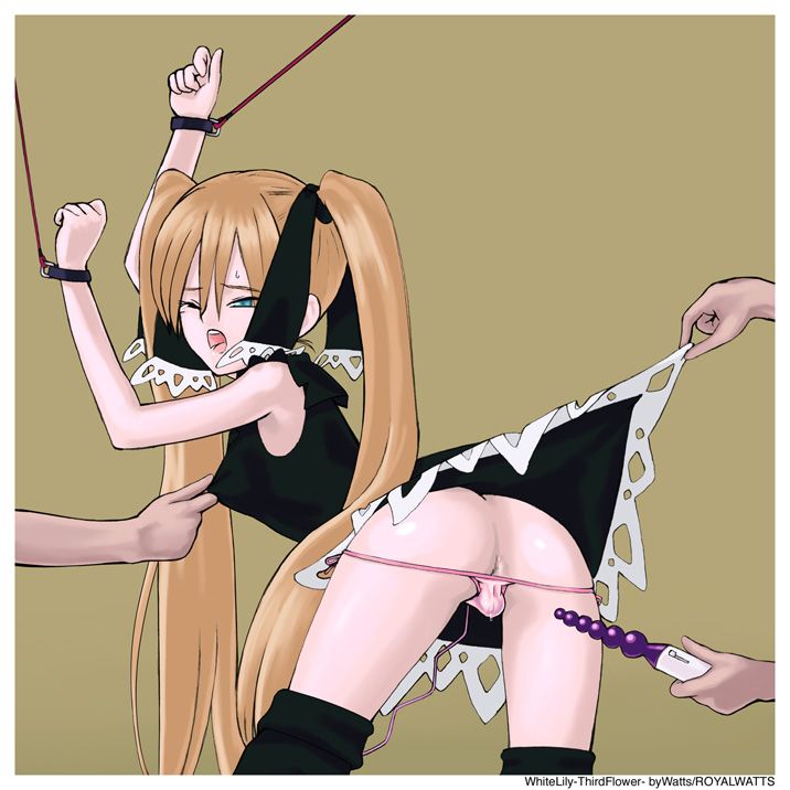 royalwatts, marion phauna, shaman king, anal beads, anus, ass, bdsm, blonde hair, blue eyes, bondage, bound, egg vibrator, hair ribbon, open mouth, panties, ribbon, sex toy, short twintails, twintails, uncensored, underwear, v-string, vibrator