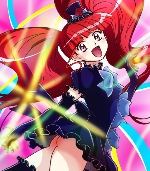 haruyama kazunori, marika (marie & gali), marie & gali, 00s, 1girl, ass, elbow gloves, female focus, gloves, gothic lolita, hat, lolita fashion, mini hat, mini top hat, no panties, pink eyes, pink hair, solo, thighhighs, top hat, twintails