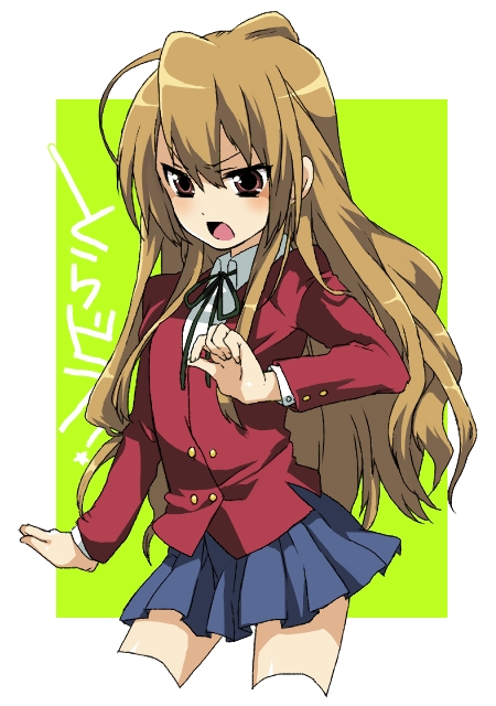musou (pixiv), aisaka taiga, toradora!, bad id, bad pixiv id, 00s, blush, brown eyes, brown hair, long hair, school uniform, solo, thighhighs