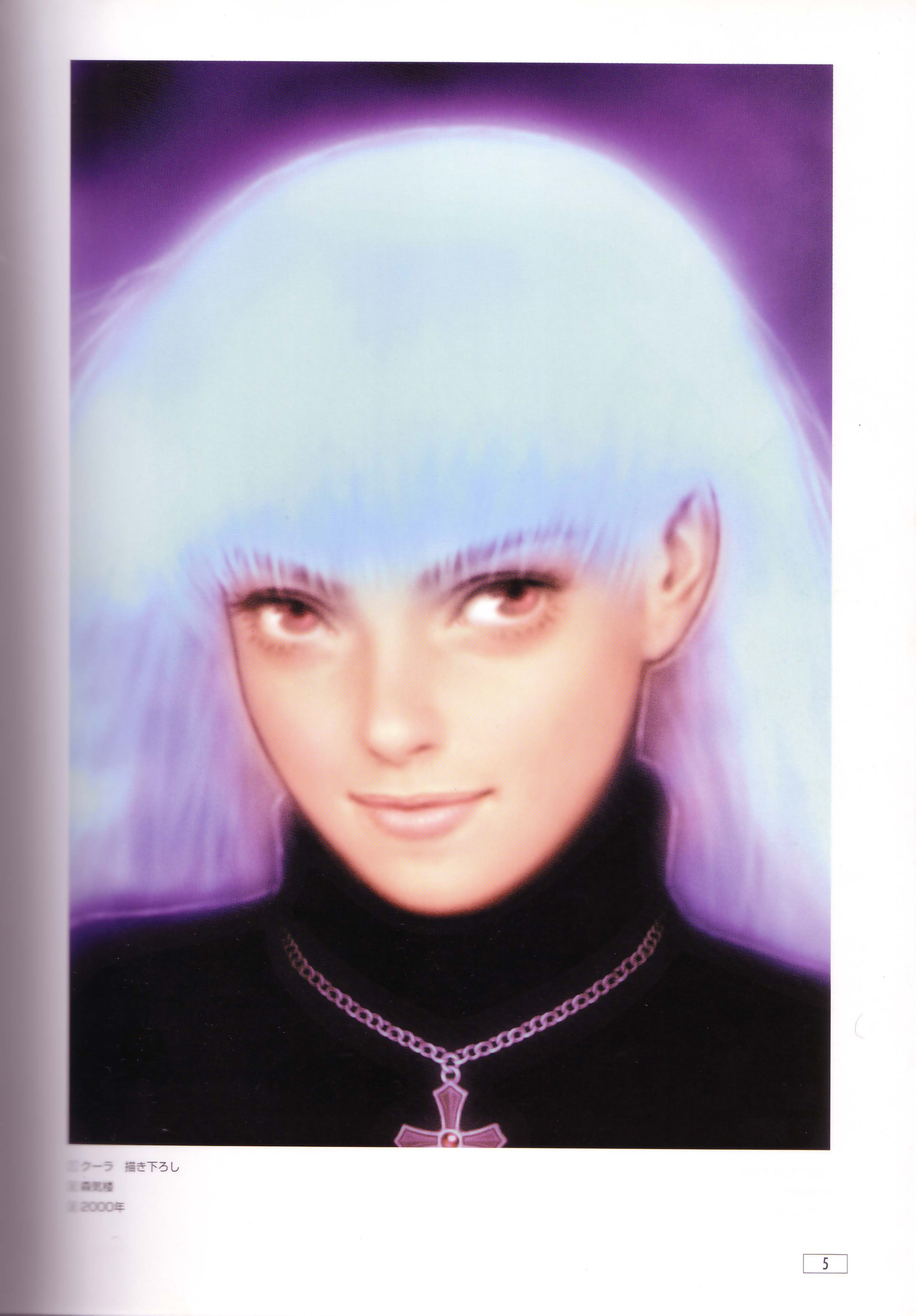 mori toshiaki, kula diamond, snk, the king of fighters, absurdres, artbook, highres, official art, scan, 1girl, female focus, jewelry, realistic, solo, white hair