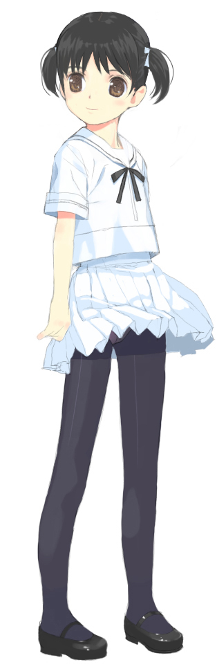 mibu natsuki, original, long image, tall image, 1girl, crotch seam, female focus, panties, panties under pantyhose, pantyhose, school uniform, serafuku, short twintails, solo, twintails, underwear