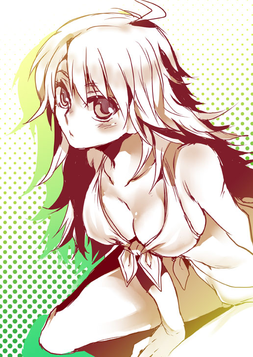 komeo, tenkuu sphere, hoshii miki, idolmaster, idolmaster (classic), bad id, bad pixiv id, 00s, 1girl, :/, bikini, blush, breasts, cleavage, female focus, large breasts, sitting, solo, swimsuit