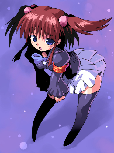 kurogarasu, ushiromiya ange, 07th expansion, umineko no naku koro ni, lowres, 00s, blue eyes, hair bobbles, hair ornament, skirt, solo, thighhighs, twintails, two side up