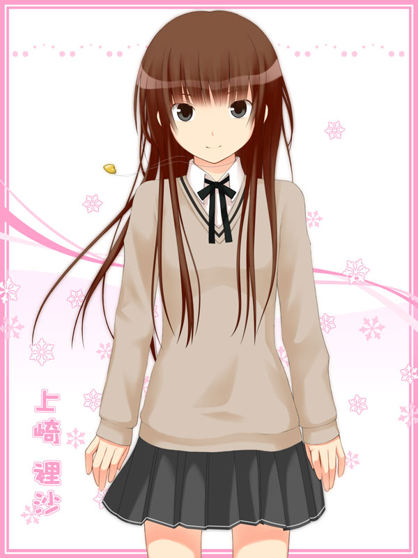 kagurazaka yuu, kaguzaka yuu, kamizaki risa, amagami, bad id, bad pixiv id, 1girl, brown hair, female focus, jewelry, long hair, necklace, pleated skirt, school uniform, skirt, solo, sweater