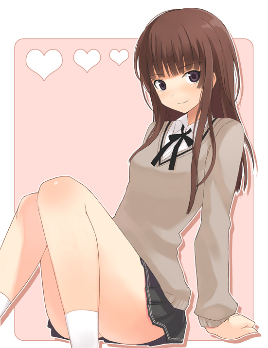 nishikawa ari, kamizaki risa, amagami, brown hair, long hair, pleated skirt, school uniform, skirt, solo, sweater