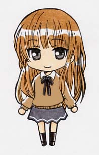 sakiran densha, yukikoma, kamizaki risa, amagami, lowres, 1girl, blunt bangs, brown hair, chibi, female focus, long hair, solo