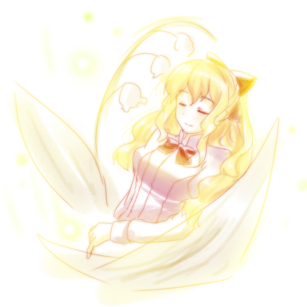 weee (raemz), satou lilly, katawa shoujo, 10s, 1girl, blind, blonde hair, closed eyes, female focus, long hair, ribbon, school uniform, solo