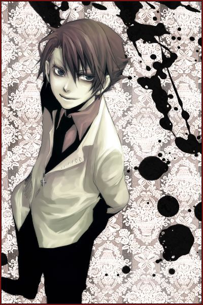 azuma yuuki, nihilism, ushiromiya battler, umineko no naku koro ni, bad id, bad pixiv id, 00s, 1boy, blue eyes, jacket, male focus, necktie, short hair, smile, solo