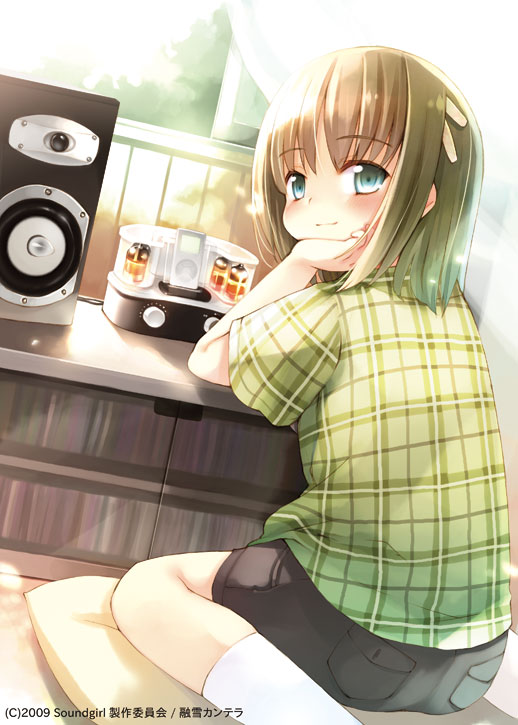 kito (sorahate), original, soundgirl, digital media player, green eyes, ipod, ipod nano, ipod nano 1g, solo, speaker