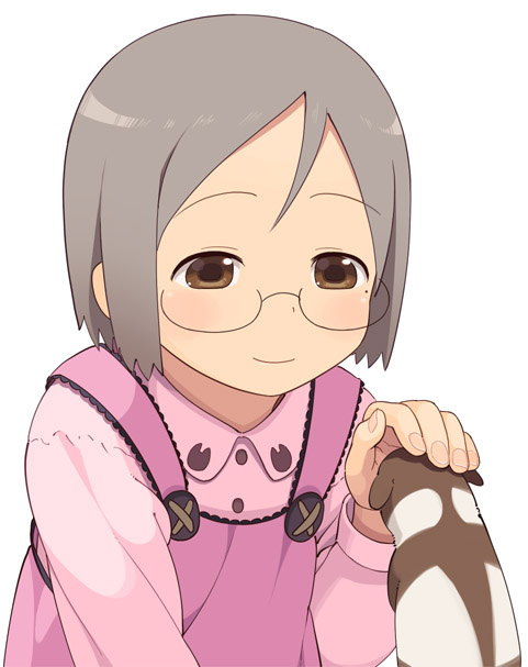 go robots, sakuragi matsuri, ichigo mashimaro, 1girl, child, female focus, ferret, glasses, grey hair, smile, solo