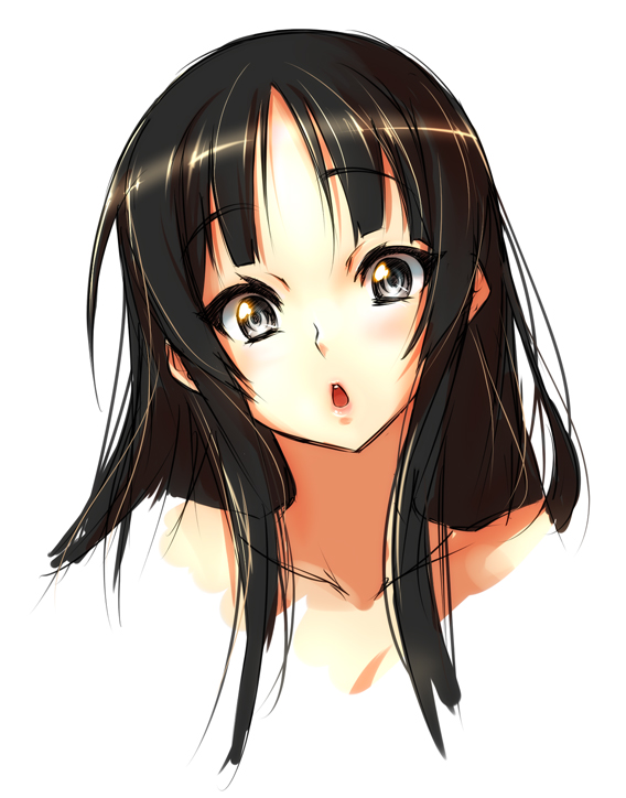 nekomamire, akiyama mio, k-on!, 00s, 1girl, :o, black hair, female focus, grey eyes, long hair, music, portrait, singing, sketch, solo, surprised