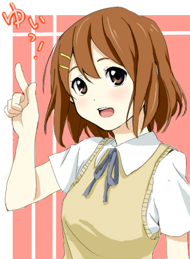 kurohachimitsu, hirasawa yui, k-on!, bad id, bad pixiv id, 00s, 1girl, brown eyes, brown hair, female focus, school uniform, short hair, solo