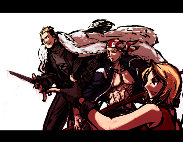 billy kane, blue mary, yamazaki ryuuji, snk, the king of fighters, 1girl, 2boys, multiple boys