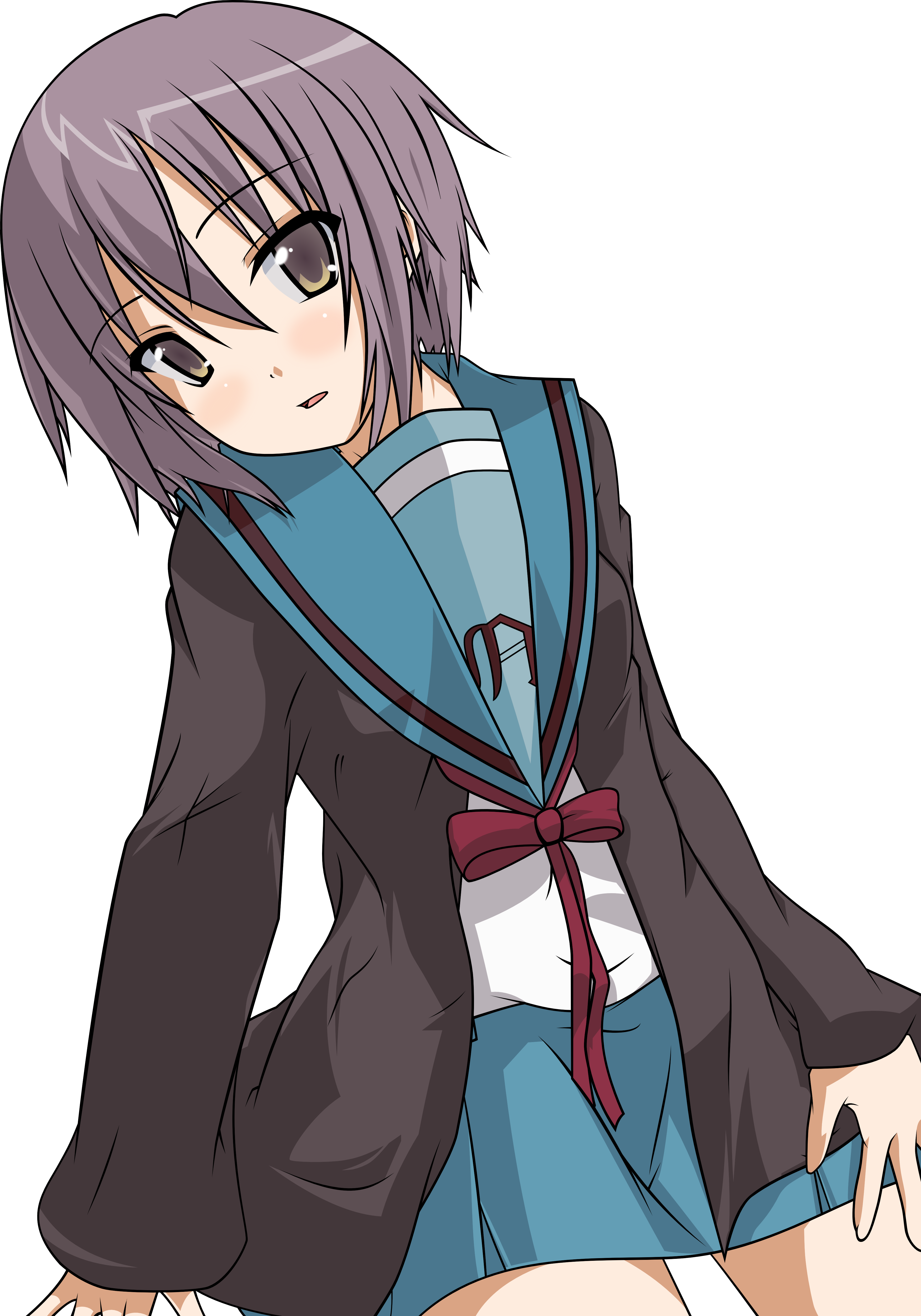 nagato yuki, suzumiya haruhi no yuuutsu, absurdres, derivative work, highres, vector trace, 00s, blush, school uniform, short hair, solo, transparent background