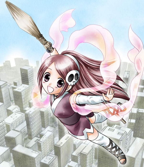 kaoruko maya, maya kaoruko, elysia de lute ima, kami nomi zo shiru sekai, 1girl, broom, female focus, ponytail, skull, solo