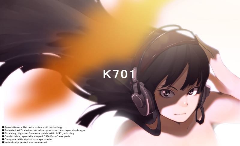 kosame daizu, akiyama mio, akg, k-on!, bad id, bad pixiv id, 00s, 1girl, akg k-series headphones, black eyes, black hair, female focus, headphones, long hair, solo, white background