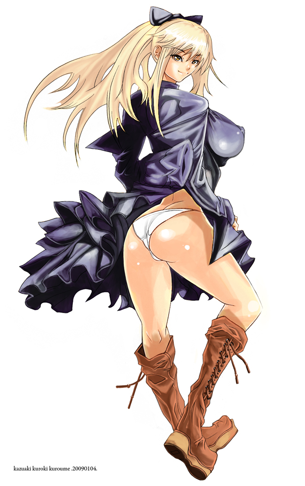 sega, shining (series), scan, ass, blonde hair, boots, bow, dress, panties, underwear