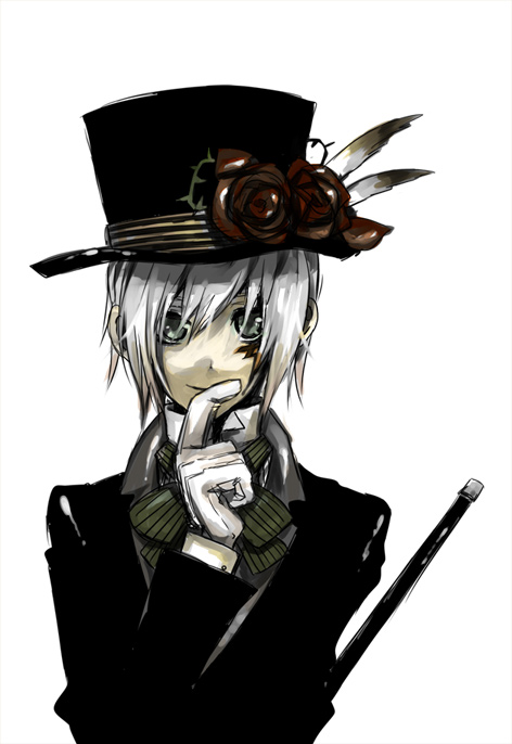 houhou (black lack), allen walker, d.gray-man, bad id, bad pixiv id, 00s, 1boy, formal clothes, gloves, hat, male focus, scar, short hair, solo, top hat, white hair