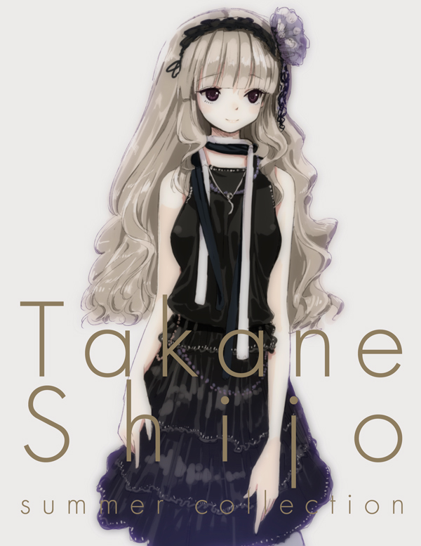 tsukigami runa, shijou takane, idolmaster, idolmaster (classic), 00s, 1girl, blonde hair, curly hair, fashion, female focus, flower, hair flower, hair ornament, hairband, long hair, scarf, skirt, smile, solo