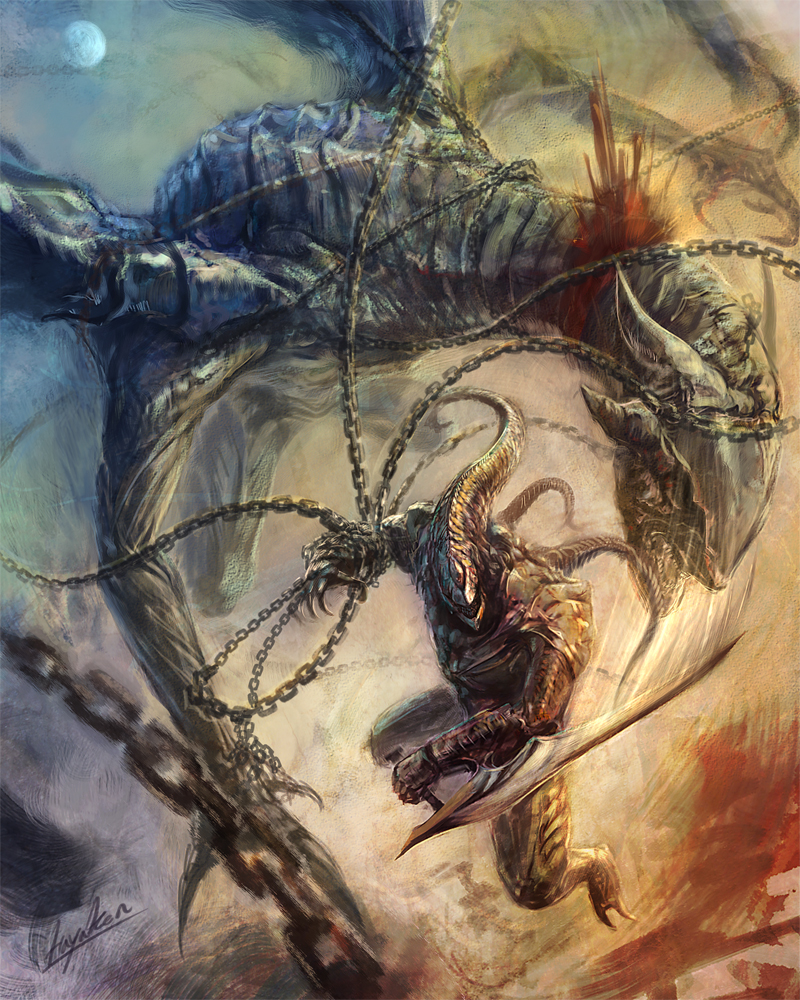 hayaken sarena, original, bad id, bad pixiv id, tagme, chain, fantasy, monster