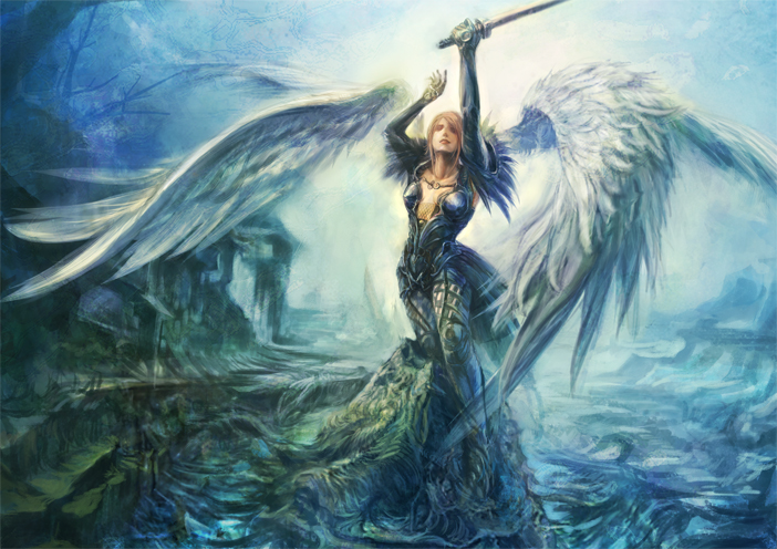 hayaken sarena, original, bad id, bad pixiv id, tagme, 1girl, female focus, solo, sword, weapon, wings