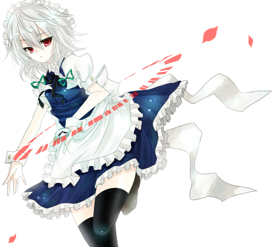 hiharo, izayoi sakuya, embodiment of scarlet devil, touhou, silver hair, bad id, bad pixiv id, 1girl, braid, female focus, red eyes, simple background, solo, twin braids