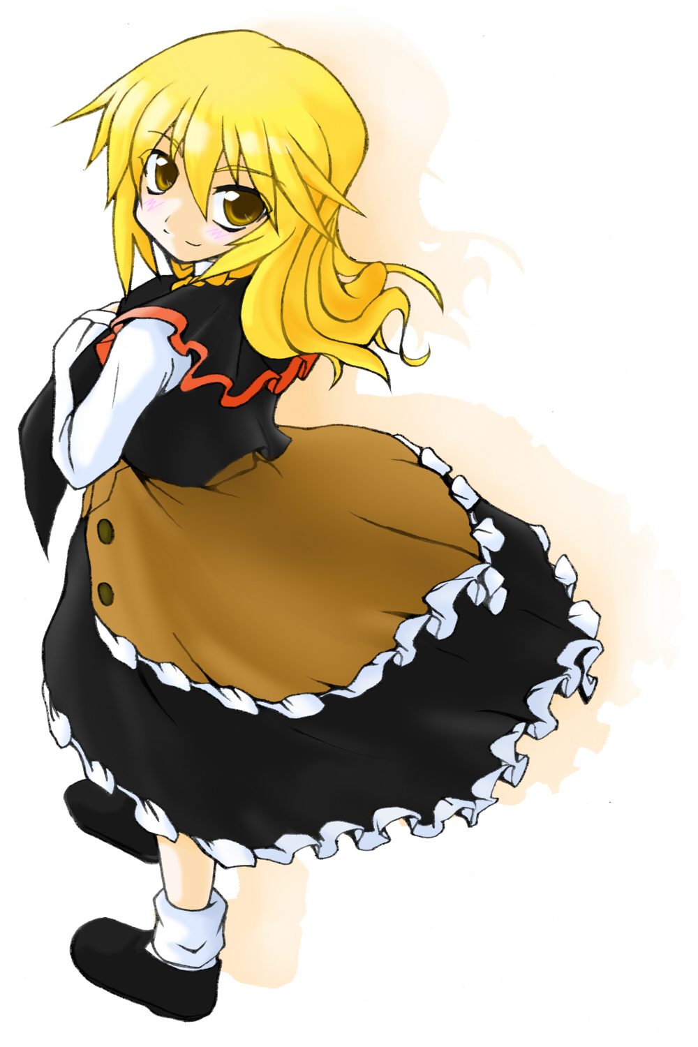 eku, kirisame marisa, touhou, bad id, bad pixiv id, highres, 1girl, blonde hair, female focus, full body, gradient background, hat, solo, witch, witch hat, yellow eyes