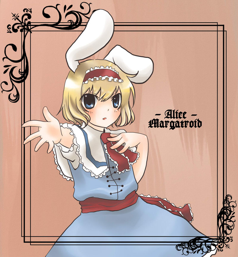 urita (vivivinicol), alice margatroid, touhou, bad id, bad pixiv id, 1girl, animal ears, blonde hair, blue eyes, female focus, rabbit ears, ribbon, solo, standing