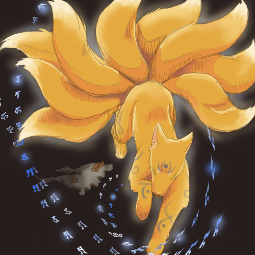 urita (vivivinicol), yakumo ran, yakumo ran (fox), touhou, bad id, bad pixiv id, lowres, female focus, fox, hat, kitsune, kyuubi, markings, multiple tails, no humans, solo, tail