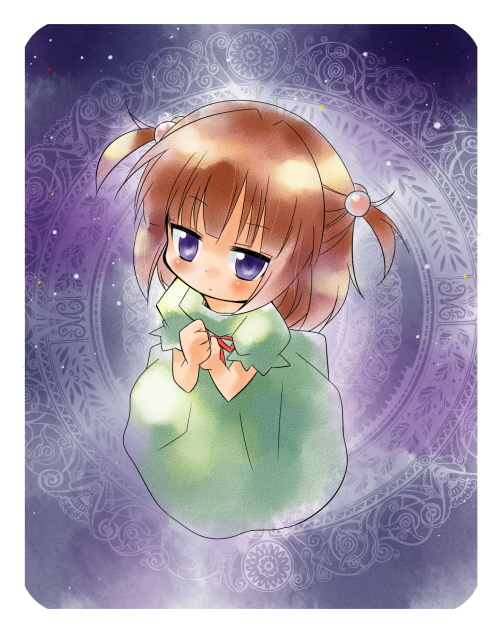 aghalta4179, taka (aghalta), ushiromiya ange, umineko no naku koro ni, 00s, 1girl, aged down, blue eyes, dress, female focus, hair bobbles, hair ornament, red hair, solo, twintails, two side up