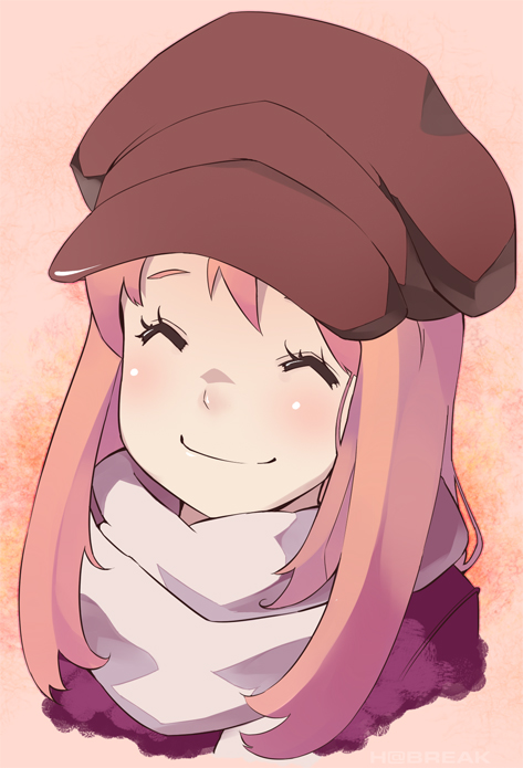itose ikuto, itoseikuto, morimi saki, higashi no eden, bad id, bad pixiv id, 00s, ^ ^, closed eyes, hat, long hair, portrait, red hair, scarf, smile, solo