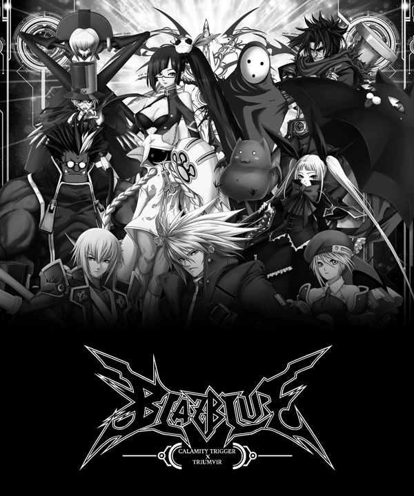 arakune, carl clover, iron tager, kisaragi jin, litchi faye ling, nirvana (blazblue), noel vermillion, rachel alucard, ragna the bloodedge, shishigami bang, taokaka, arc system works, blazblue, blazblue: calamity trigger