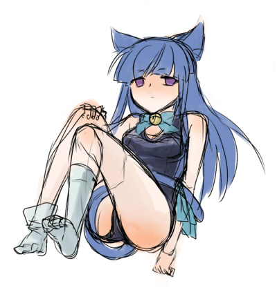 reichi, frederica bernkastel, umineko no naku koro ni, bad id, bad pixiv id, lowres, 00s, animal ears, cat ears, cat tail, feet, one-piece swimsuit, school swimsuit, sketch, socks, solo, swimsuit, tail
