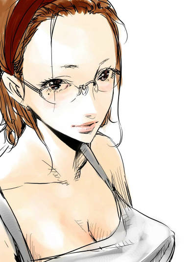 goshiki suzu, original, 1girl, breasts, female focus, glasses, simple background, solo, upper body, white background
