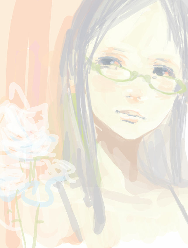 goshiki suzu, original, tagme, 1girl, female focus, flower, glasses, plant, solo