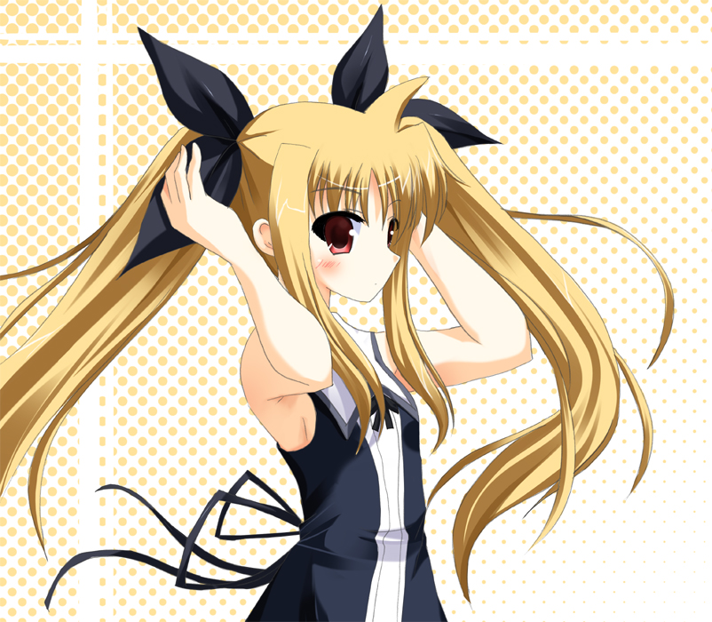 odaya, odayan, fate testarossa, lyrical nanoha, mahou shoujo lyrical nanoha, mahou shoujo lyrical nanoha a's, 00s, 1girl, blonde hair, female focus, hair ribbon, long hair, red eyes, ribbon, solo, twintails, very long hair